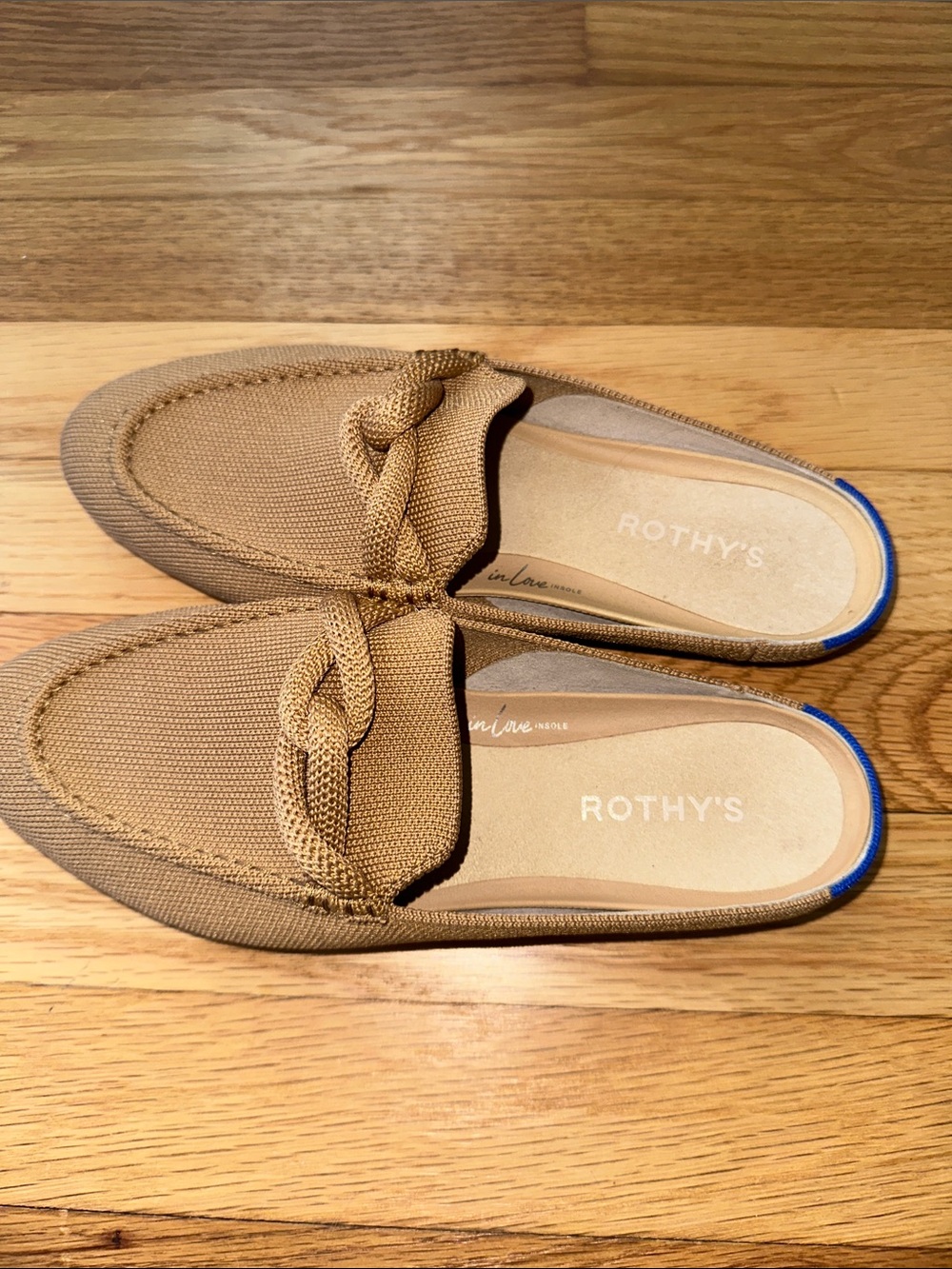 Rothy's Tan Knit Braided Strap Mules